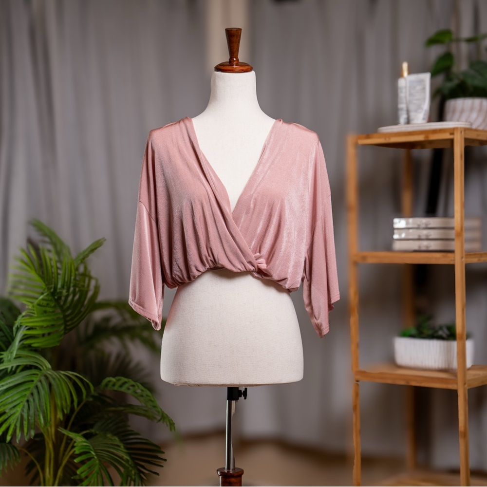 Charlotte Russe Pink Dolman Sleeve Wrap Blouse